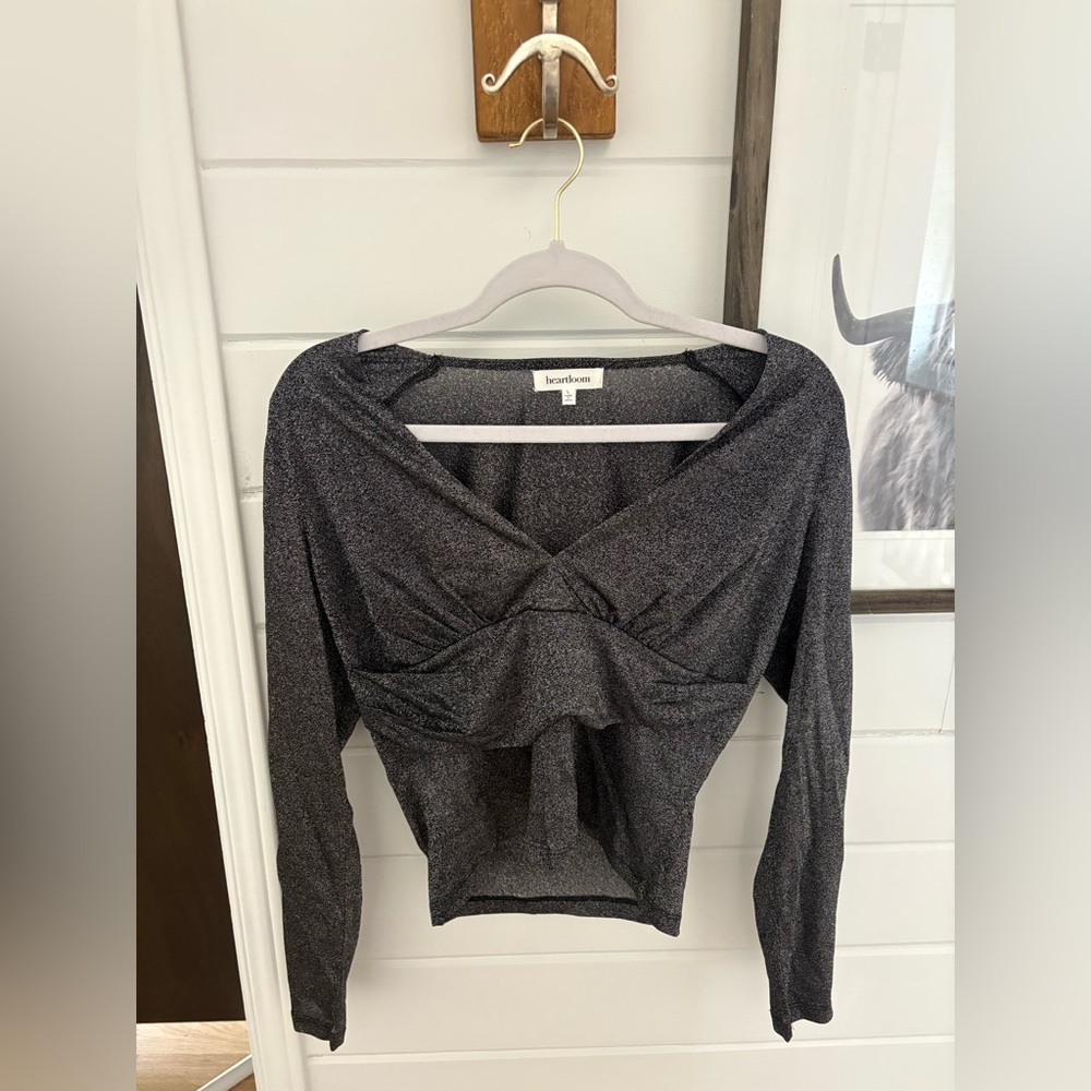 Brand New Heartloom Black Glitter Long Sleeve Top